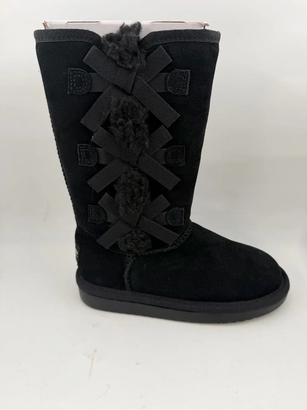 Koolaburra by Ugg Girls Victoria Tall -SZ 12C- Black Sheepskin Bow Winter Boots